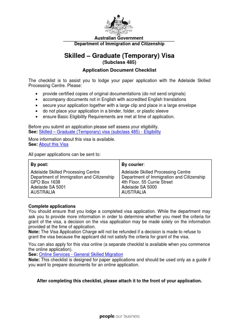 485 Checklist PDF Travel Visa Birth Certificate