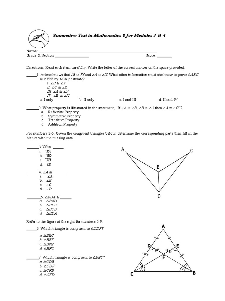 Math8 - Summative Test - Modules3-4 | PDF
