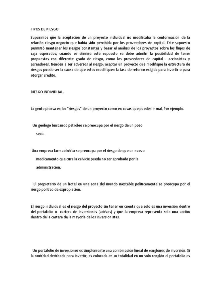 Tipos de Riesgo en Inversiones | PDF | Portafolio (Finanzas) | Inversiones