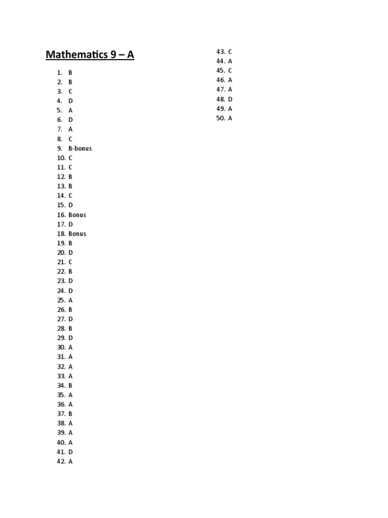 Mathematics 9 Answer Key | PDF