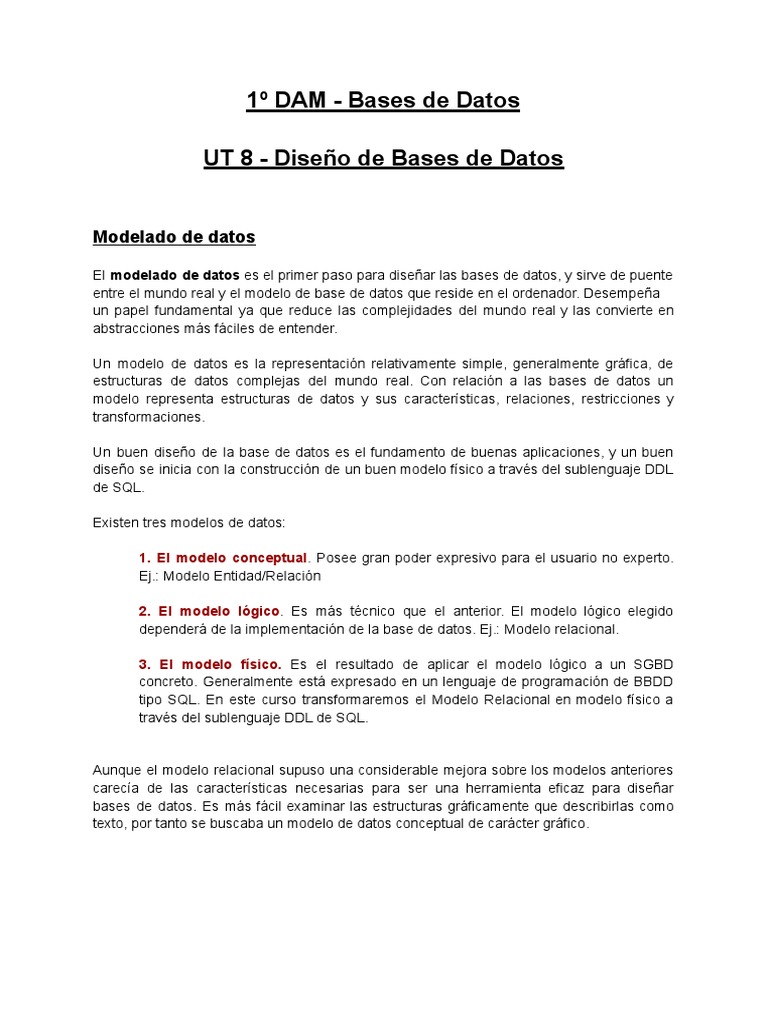 1 - Teoría UT8 - Diseño de Bases de Datos | PDF