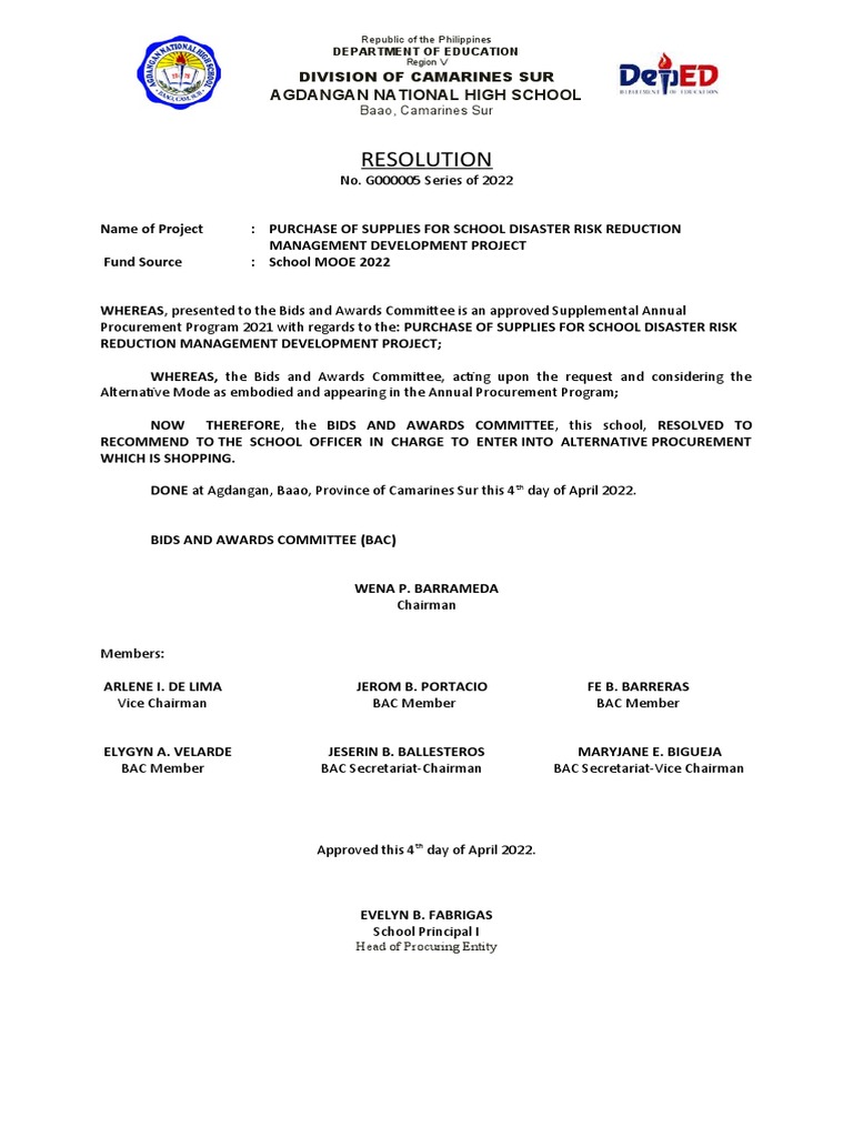 Bac resolution sample pdf