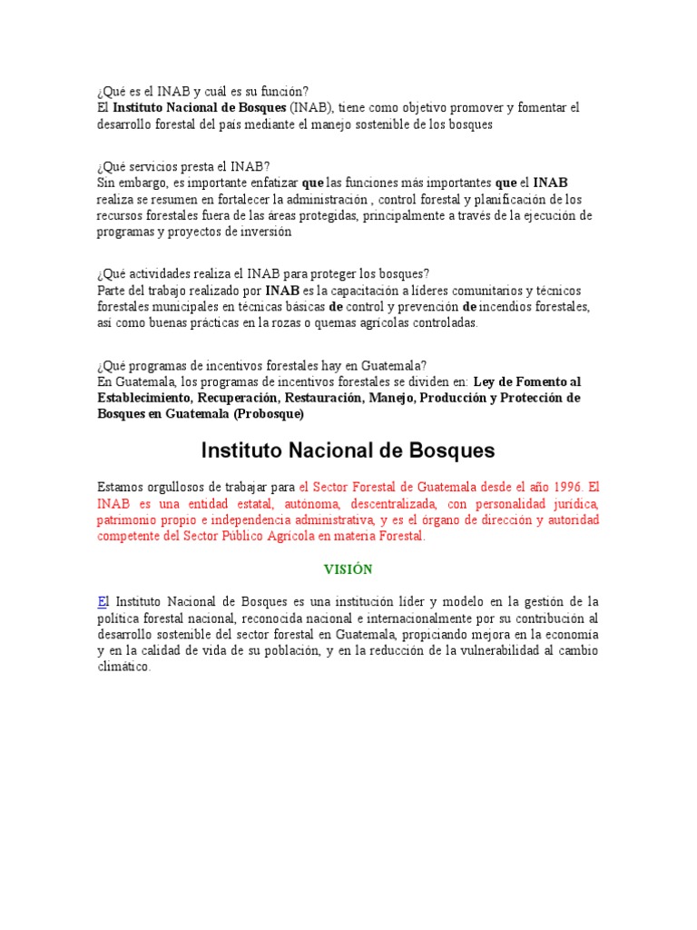 Funciones y servicios del INAB en Guatemala | PDF | Los bosques ...