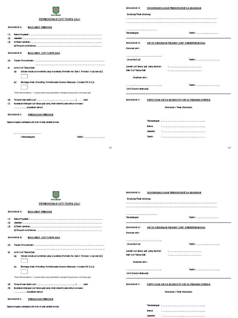 Borang Cuti Tanpa Gaji | PDF