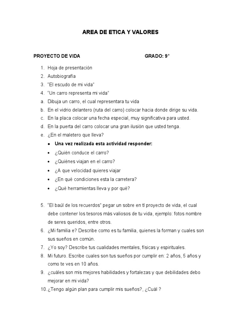 Proyecto de Vida para Estudiantes de 9° | PDF
