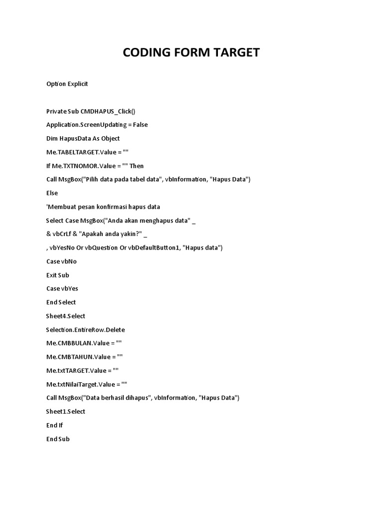 Formulir Pengelolaan Data Target Excel | PDF | Komputer