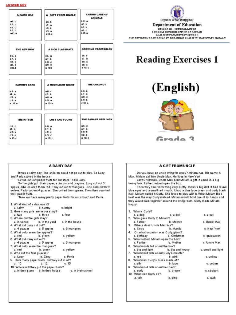 Grade 3 English Reading Exercises | PDF | Coconut | Vegetables
