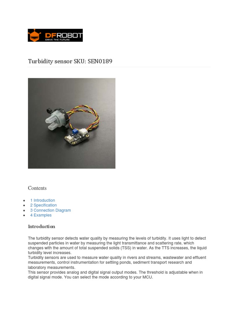 Turbidity Sensor Datasheet PDF Electricity Electrical Engineering