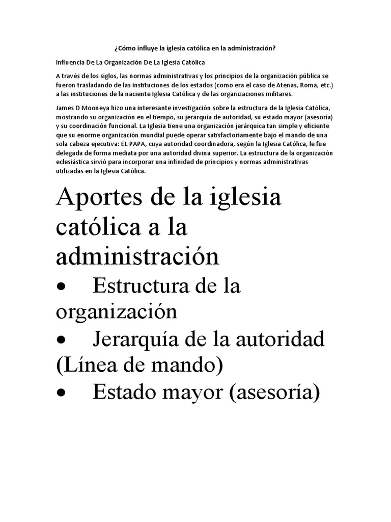 Cómo Influye La Iglesia Católica en La Administración | PDF | Iglesia ...