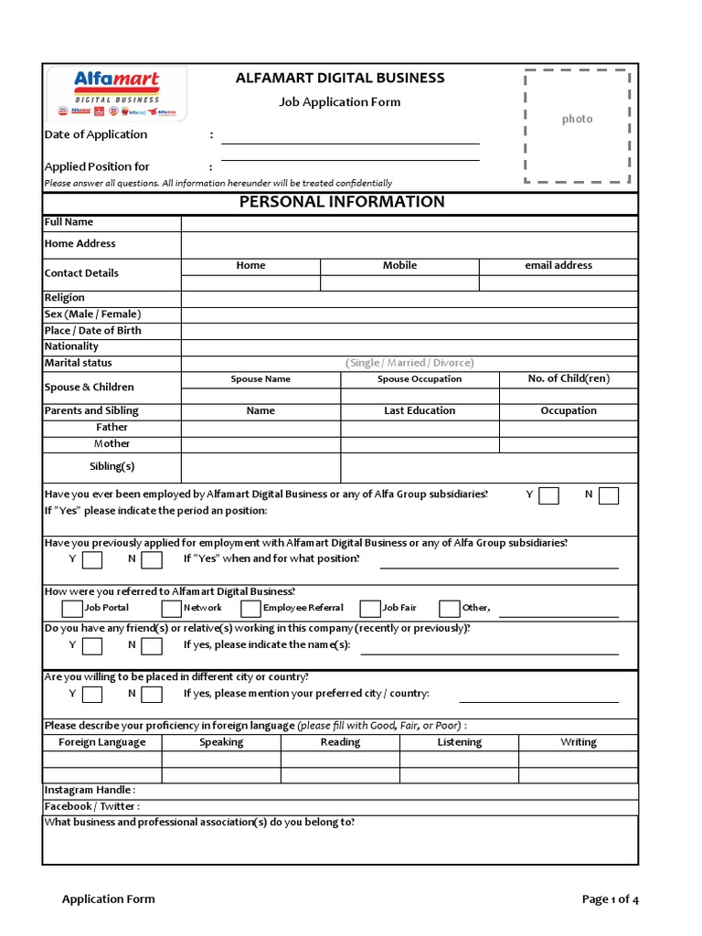Alfamart Job Application Form | PDF