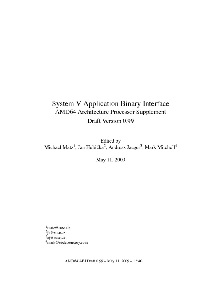 System V Application Binary Interface AMD64 Architecture Processor