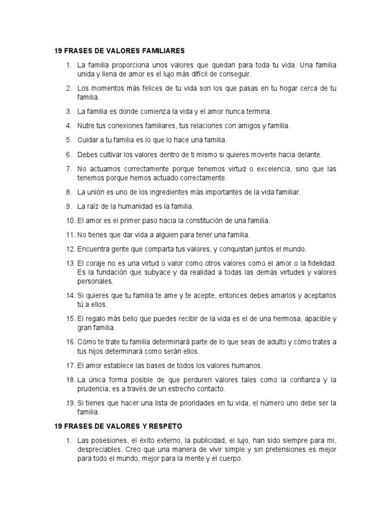 19 Frases de Valores Familiares | PDF | Amor | Verdad
