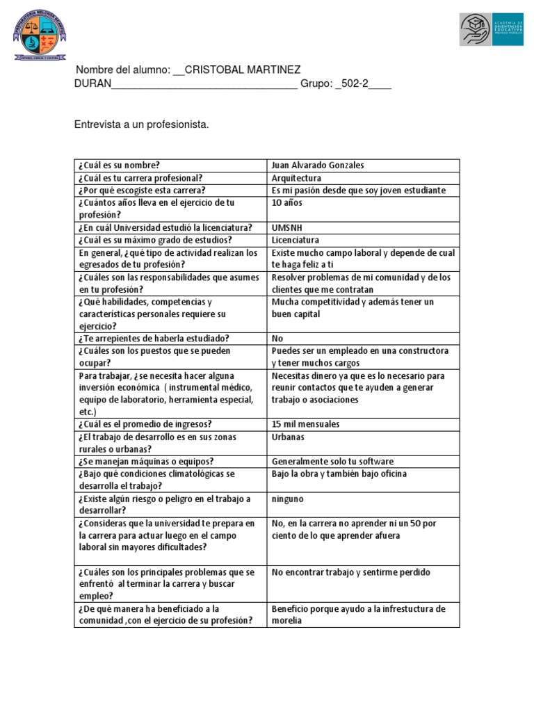 Ejemplo de entrevista a profesionista (1) | PDF | Economias