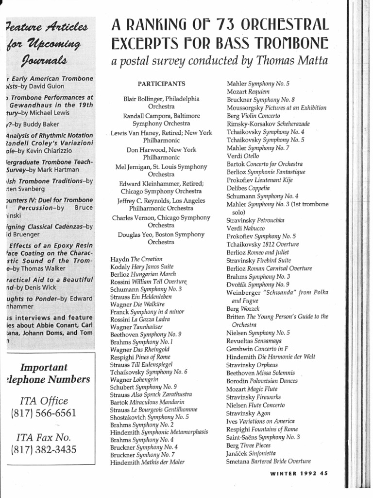 Bass Trombone Excerpts Ranking PDF