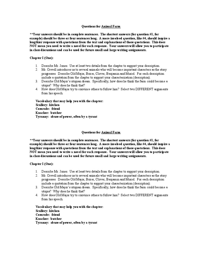 Questions For Animal Farm PDF Utopia