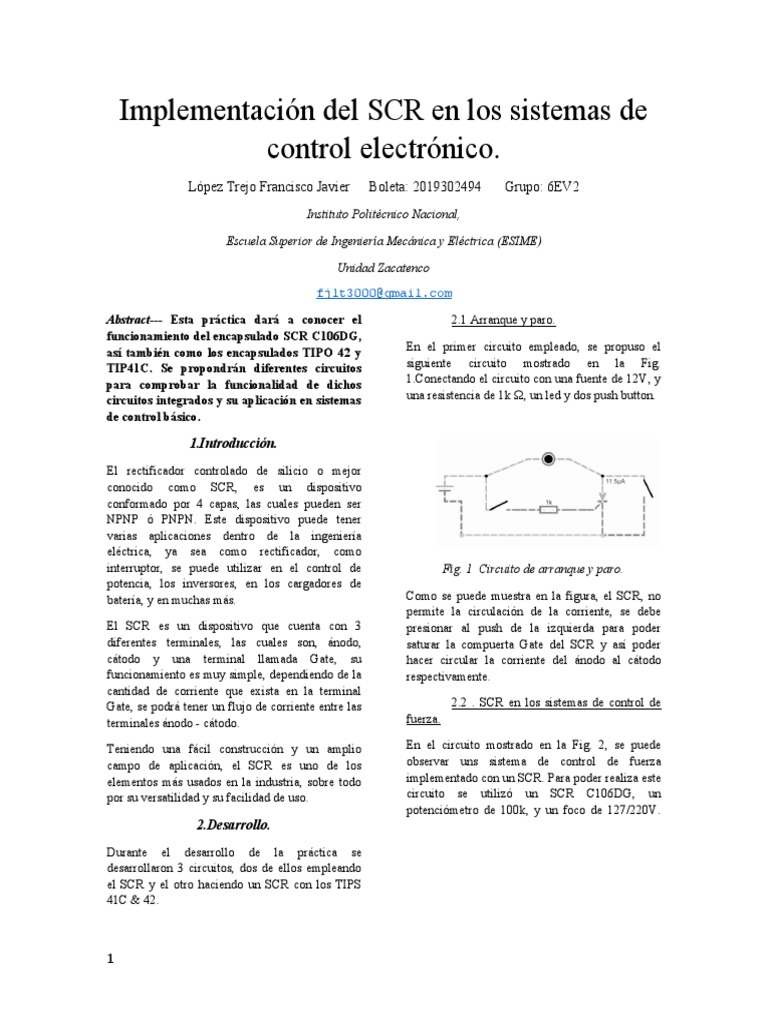Implementación Del SCR en Los Sistemas de Control Electrónico | PDF ...