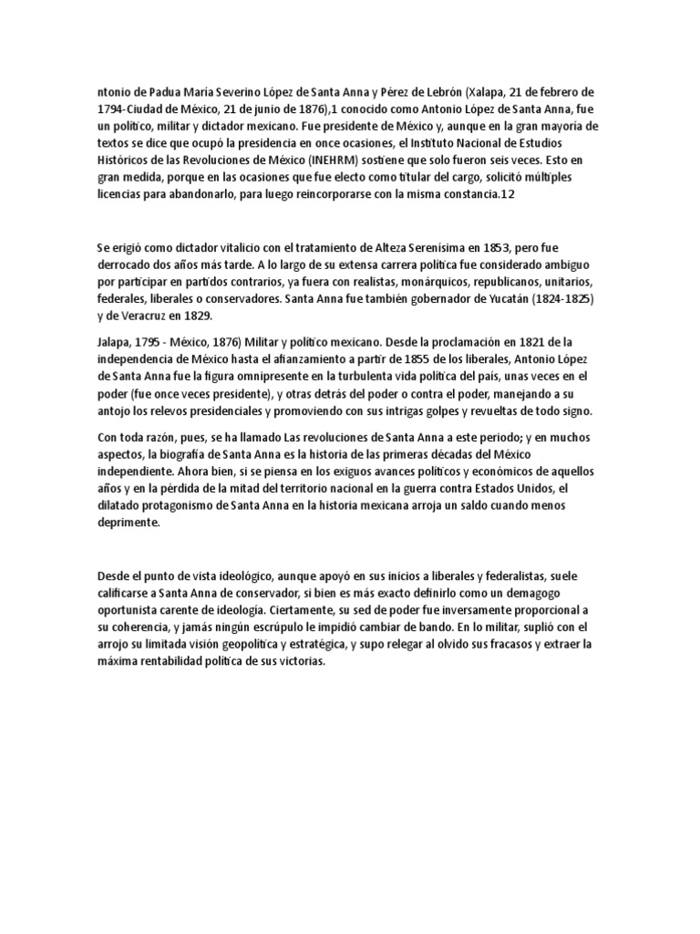Biografía de Antonio López de Santa Anna | PDF | México | Gobierno