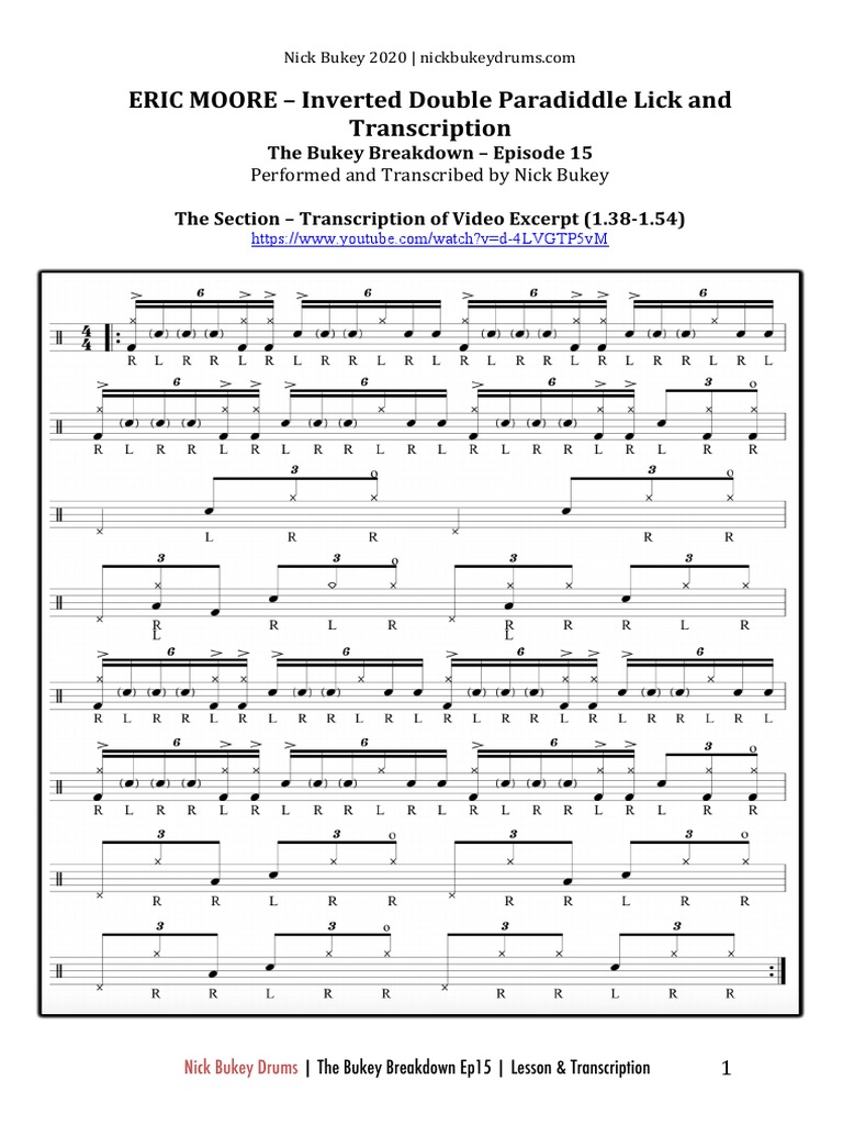 ERIC MOORE - Inverted Double Paradiddle Lick and Transcription | PDF
