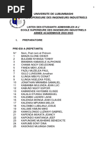 Universite de Lubumbashi Ecole Superieure Des Ingenieurs Industriels B.P. 1825