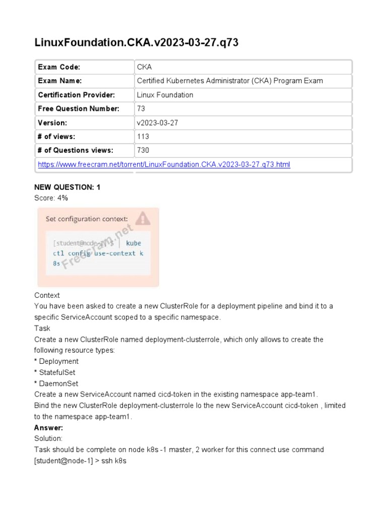 LinuxFoundation CKA v2023-03-27 q73 | PDF | Information Technology ...