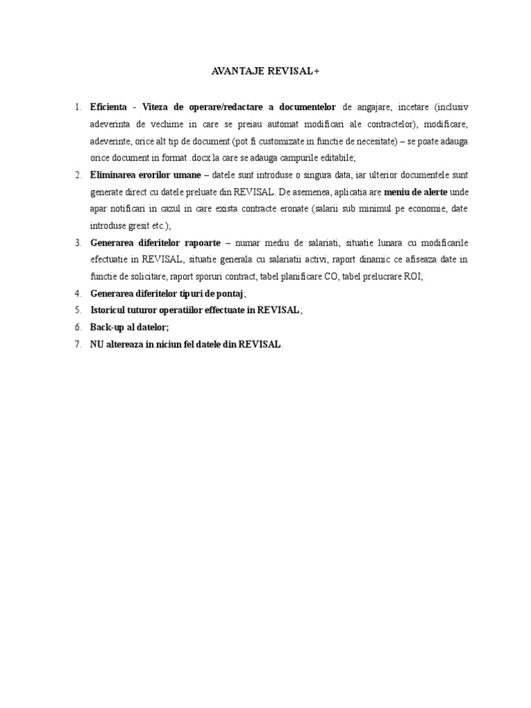 Avantaje Revisal | PDF