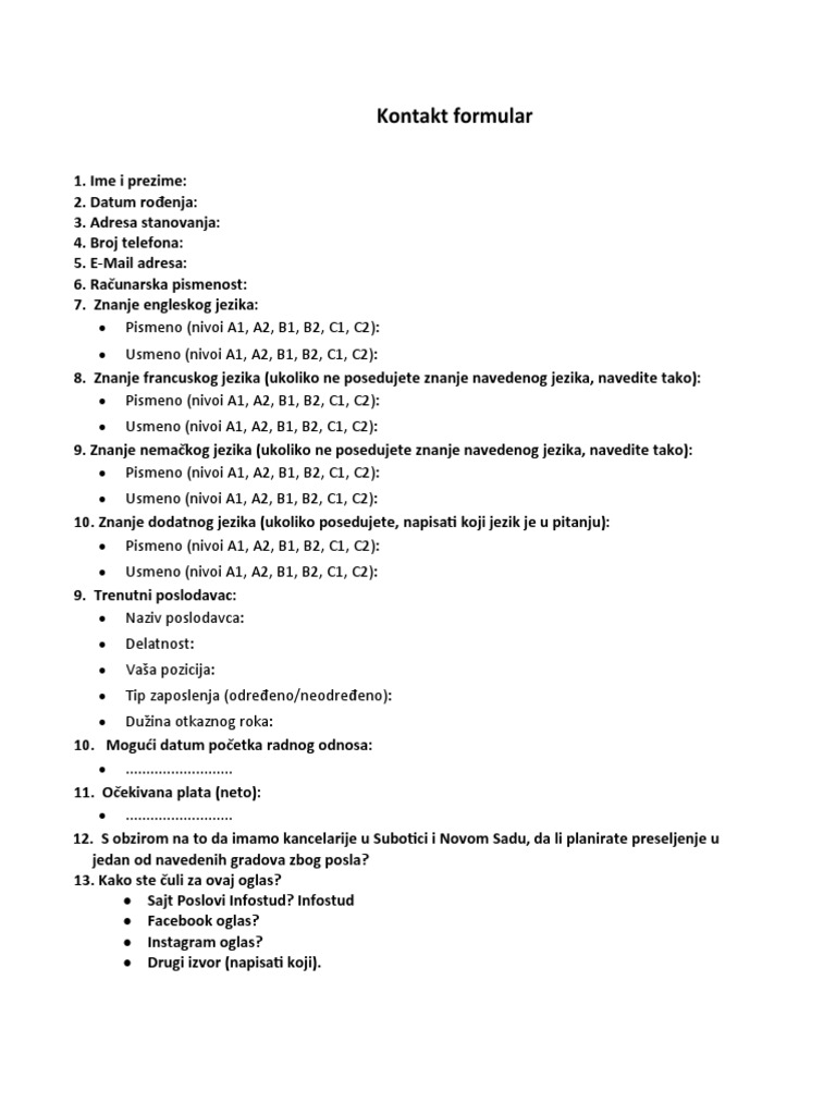 Kontakt Formular Pdf