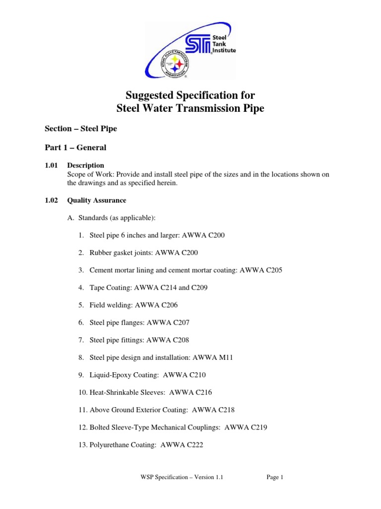 Suggested Specification For Steel Water Transmission Pipe | PDF | Pipe ...