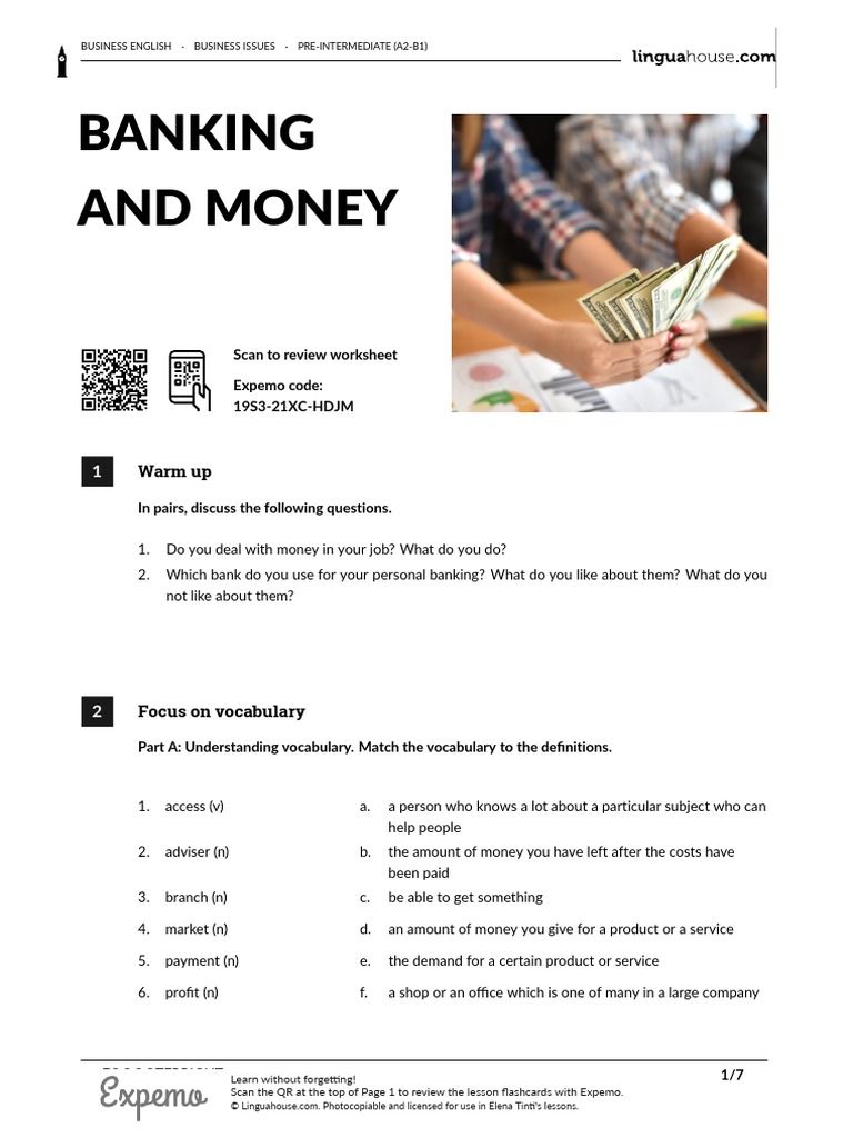 Banking and Money British English Teacher | PDF | Banks | Transaction ...
