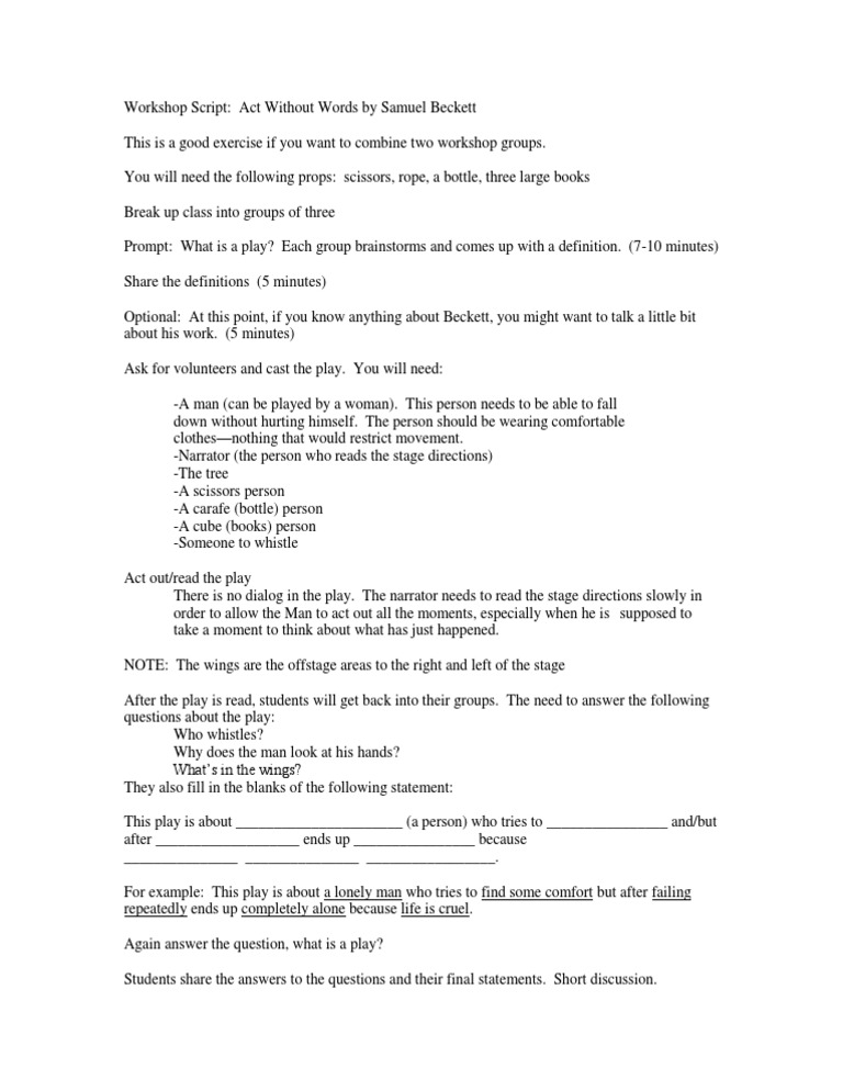Workshop on Beckett's Act Without Words | PDF | Home & Garden