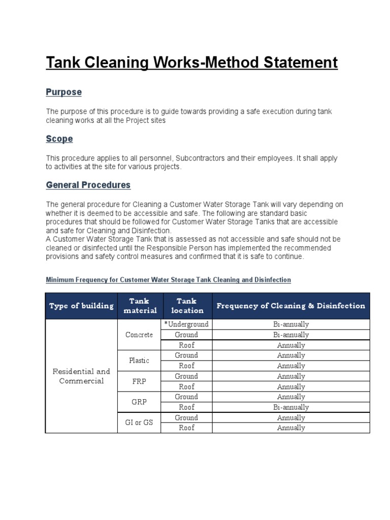 Water Tank Cleaning Procedure Guide | PDF | Water | Disinfectant