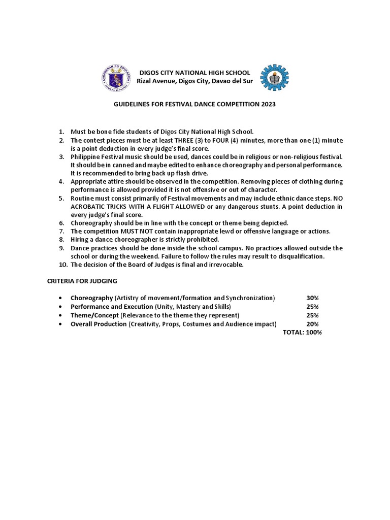 Guidelines For Festival Dance Competition 2023 PDF