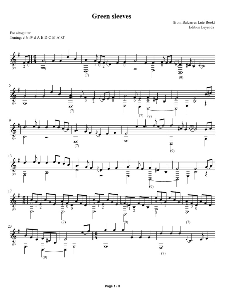 Green Sleeves (Balcarres Lute Book) PDF