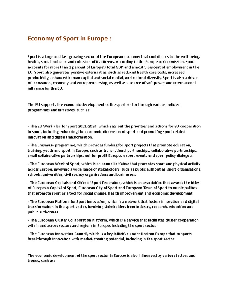 Economy of Sports in Europe | PDF | European Union | Sports