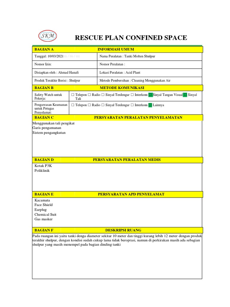 Rescue Plan Confined Space. | PDF | Bisnis | Sains & Matematika