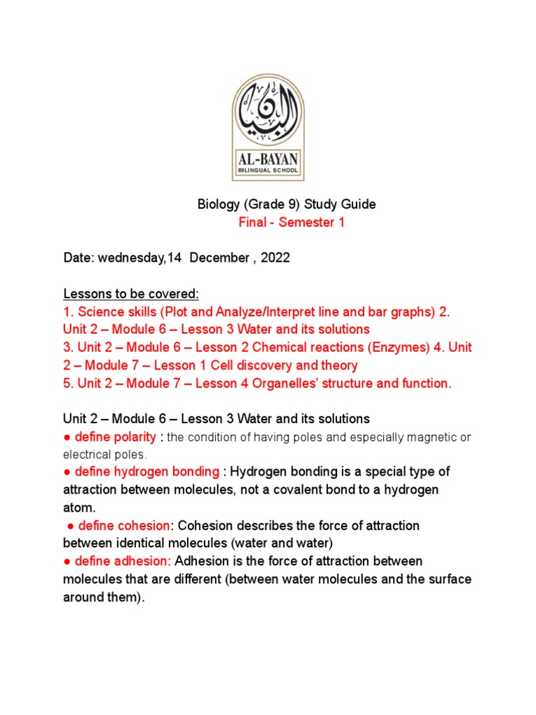 C Biology (Grade 9) Study Guide | PDF | Cell (Biology) | Enzyme