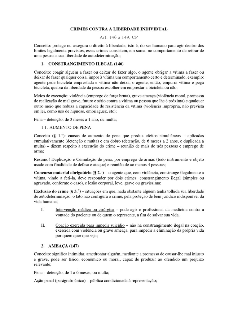 Aula 4 CRIMES CONTRA A LIBERDADE INDIVIDUAL PDF Crimes Crime e Violência
