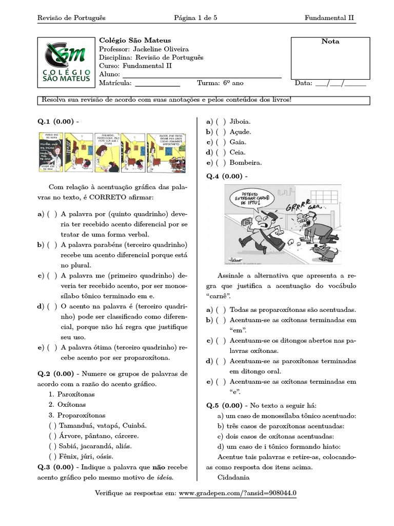 6º ano - Revisão de Português - 1º Bimestre 2023 | PDF | Estresse ...
