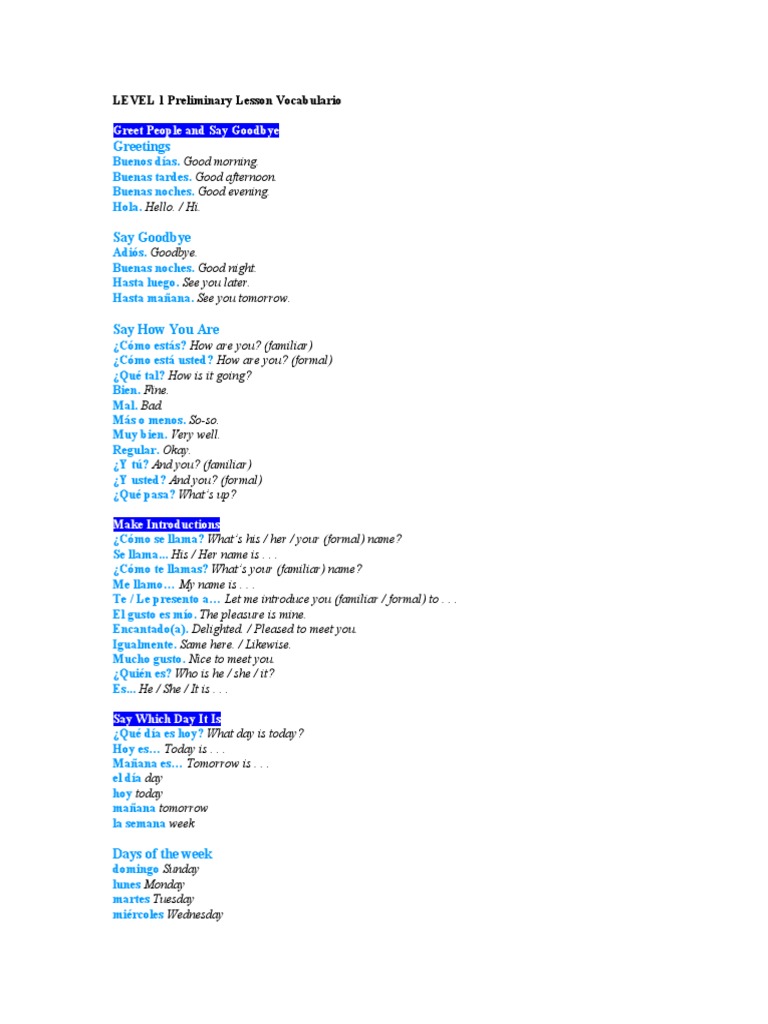 Vocabulario Básico de Español | PDF | Crecimiento personal y ...