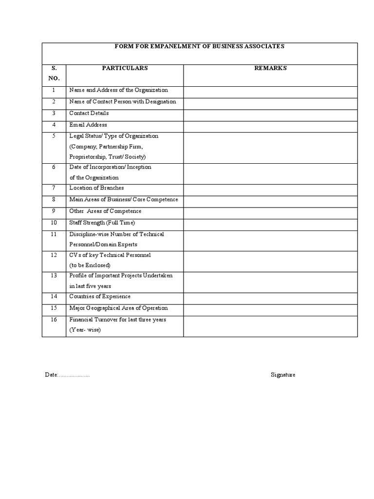 FORM FOR EMPANELMENT OF BUSINESS ASSOCIATES AFC India Limited PDF