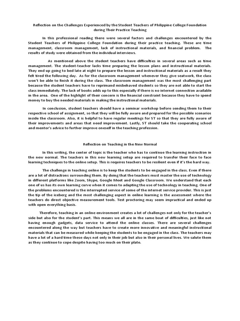 Challenges in Teacher Education Reflections | PDF | Business