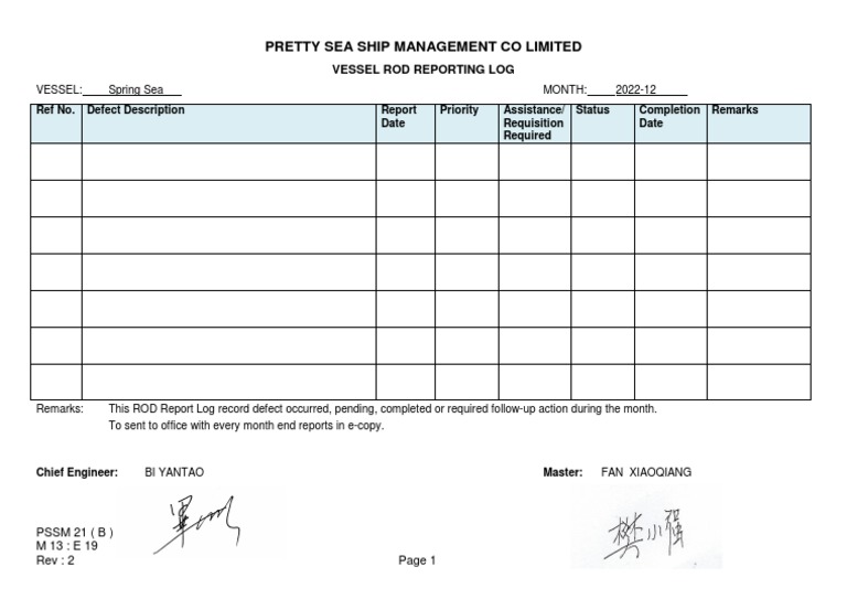 Spring Sea Vessel ROD Report Log December 2022 | PDF