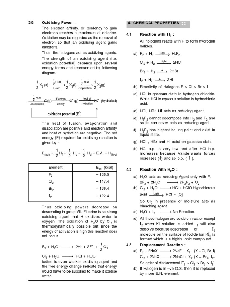 Oxidizing Power of Halogens and Acids | PDF