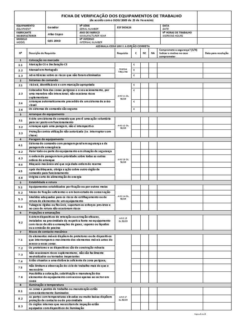 Verificação Segurança DL50 - 2005 - Modelo | PDF | Física Aplicada e ...