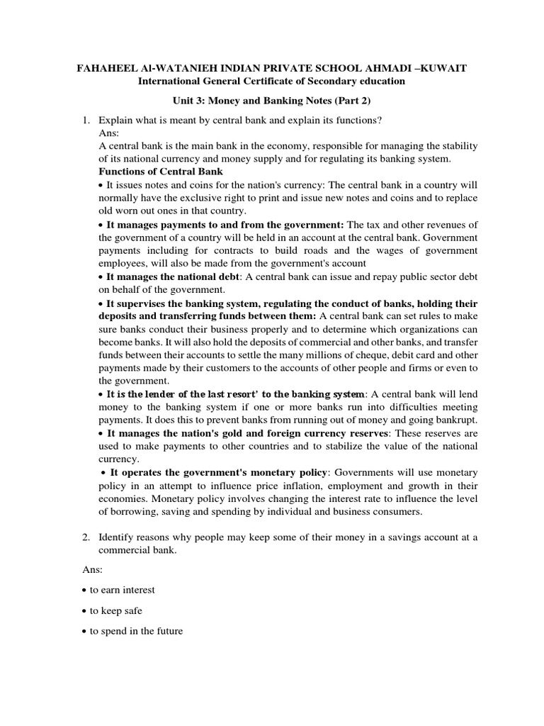 Money and Banking Notes Part 2 PDF Banks Money