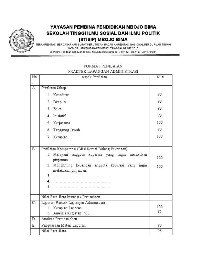 Penilaian Praktek Lapangan STISIP Mbojo | PDF