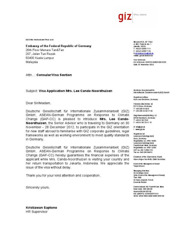 Sponsor Letter German Visa - Lee Cando-Noordhuizen-Malaysia | PDF ...