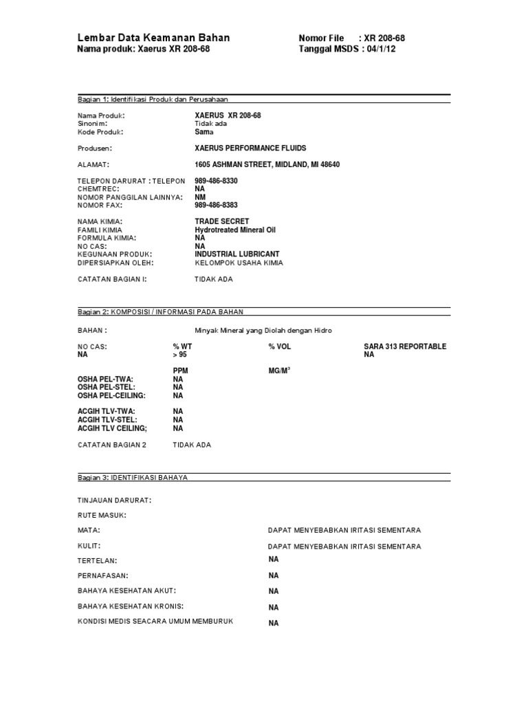 Xaerus MSDS XR 20868 PDF