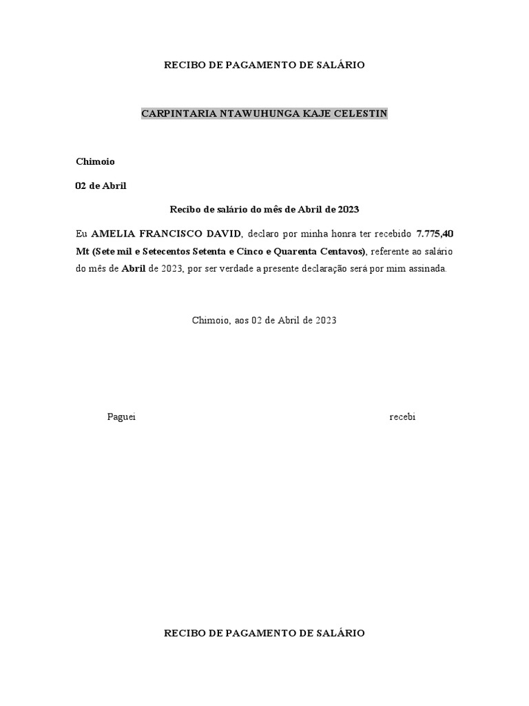 Recibo de Pagamento de Salário | PDF