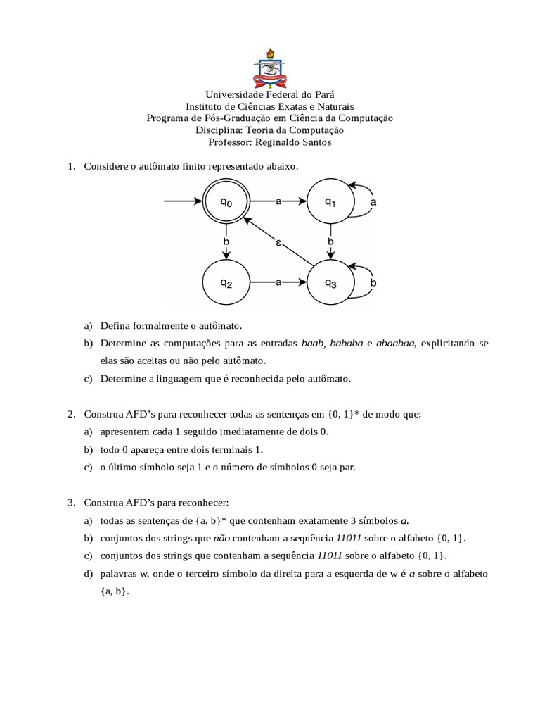 Teoria de Autômatos e Linguagens Formais | PDF | Métodos e Materiais de ...
