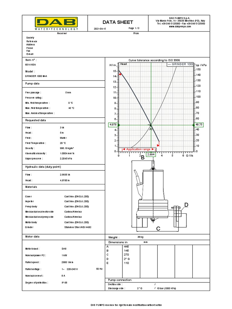 Data sheet item n curve tolerance according to iso 9906 pdf pump
